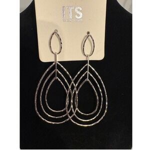 ITS‎ Sense Silver Tone Hammered Multi Tier Teardrop Statement Drop Earrings